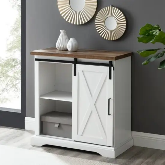 Walker Edison Reclaimed Barnwood 32" Sliding Barn Door Farmhouse Accent Cabinet {4}