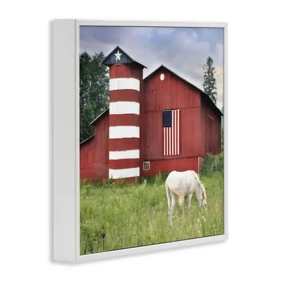Stupell Industries Grazing White Horse Red Americana Barn Flag Framed Giclee Art {4}