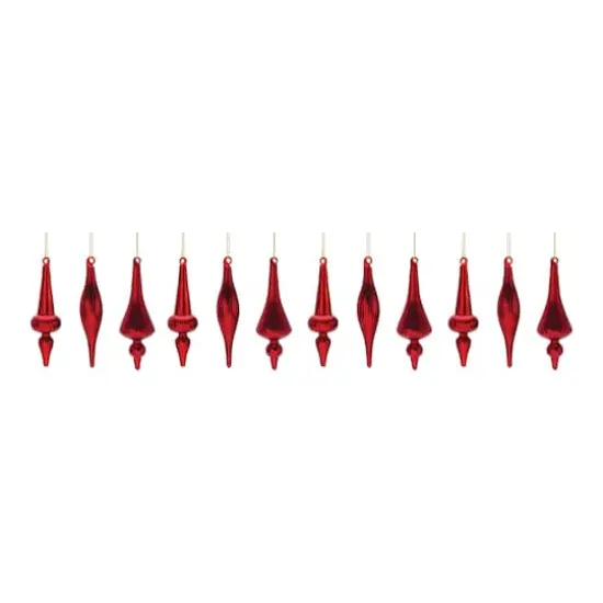 6" Red Ribbed Glass Finial Ornament Set {7}
