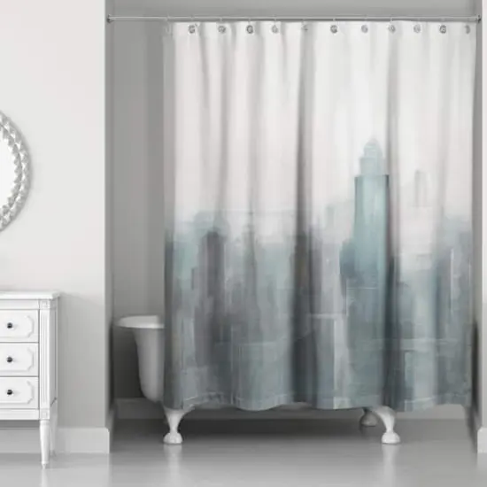Blue Abstracted Skyline 71" x 74" Shower Curtain {1}