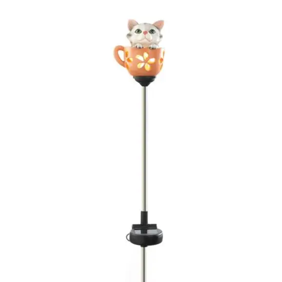 30.5" Kitten in Cup Solar Garden Stake {4}
