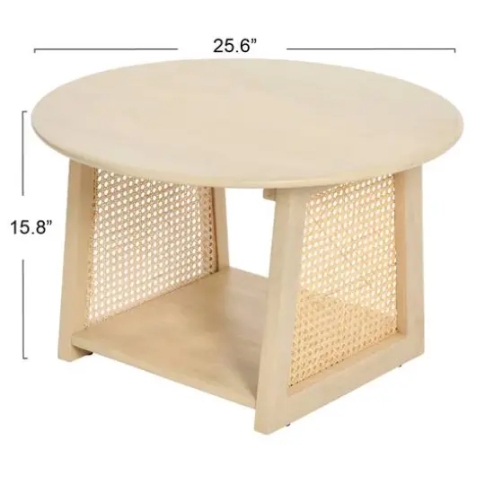 Hello Honey® 26" Bohemian Wood Coffee Table with Woven Cane Sides Blonde Finish {10}