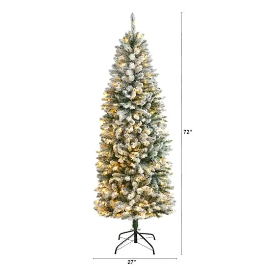 6ft. Pre-Lit Slim Flocked Montreal Fir Artificial Christmas Tree {3}
