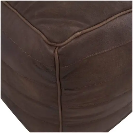 21" Leather Pouf with Linear Panels Dark Brown {5}