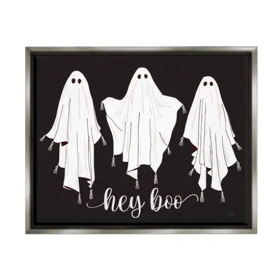 Stupell Industries Hey Boo Three Ghosts Framed Floater Canvas Wall Art Gray {1}