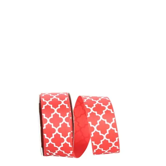 Reliant 1.5" x 25yd. Red & White Trellis Satin Ribbon {1}