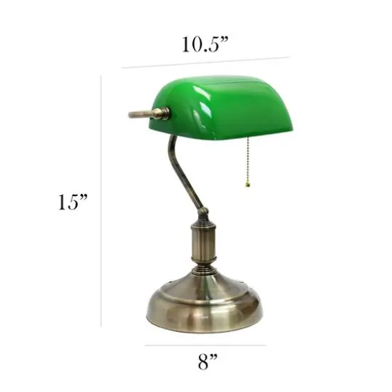 Simple Designs 15" Executive Banker's Desk Lamp with Glass Shade Green/Antique Nickel {4}
