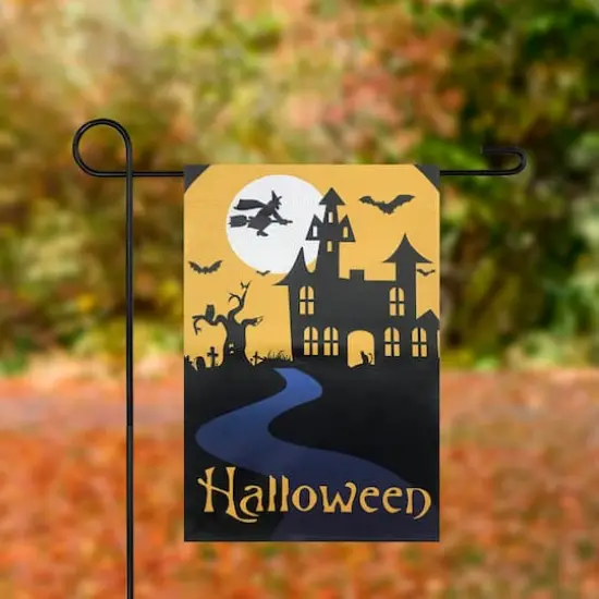 Spooky House Halloween Outdoor Garden Flag with Bats & Witch, 12.5" x 18" {4}