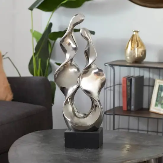 27" Silver Ceramic Modern Abstract Sculpture {12}