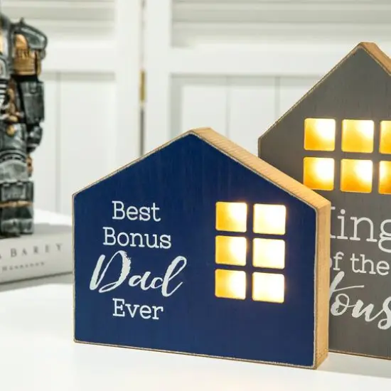 Glitzhome&reg; Lighted Father's Day Table Block Sign Set {5}