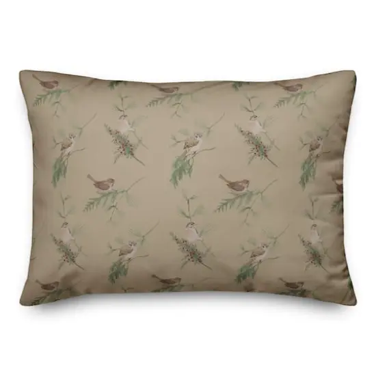 Pine & Birds on Brown Rectangle Throw Pillow {3}