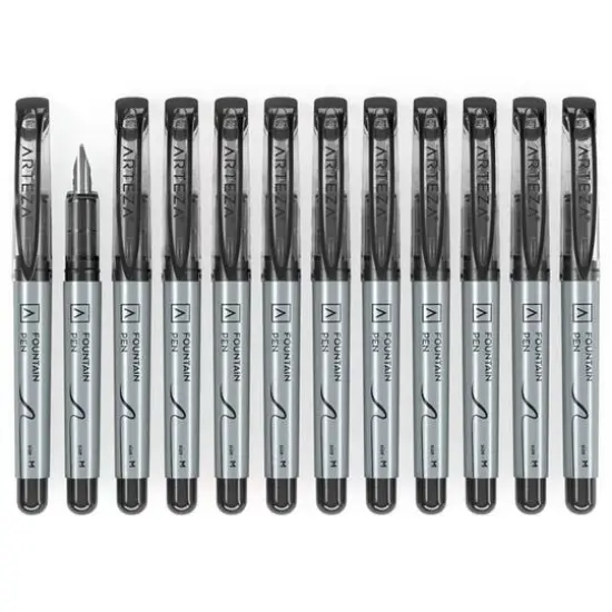 Arteza&reg; Medium Black Disposable Fountain Pens, 12ct. {3}