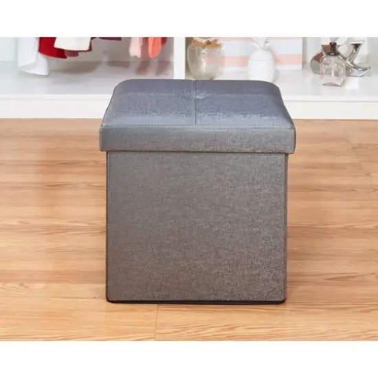 Simplify Metallic Faux Leather Folding Storage Ottoman Cube Pewter {9}