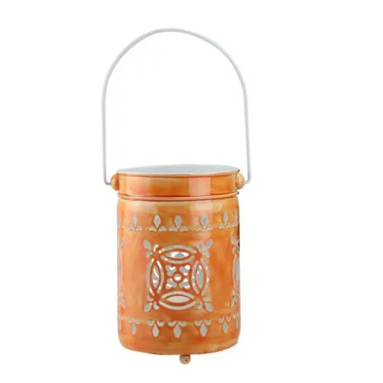 7.5" L'Eau de Fleur Bright Orange Votive Candle Lantern {1}