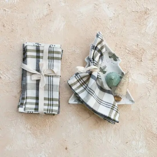 Hello Honey® 18" White & Green Plaid Stonewashed Cotton Napkins, 4ct. {3}