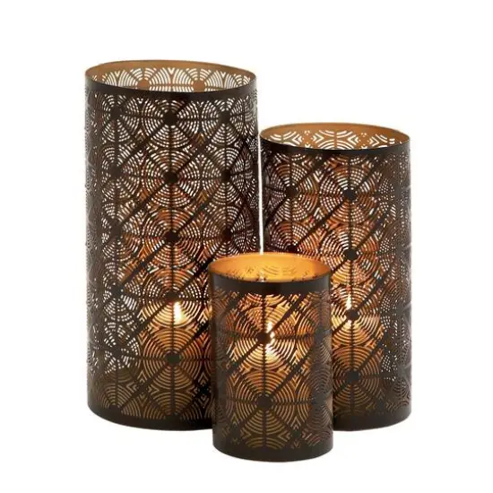 Set of 3" Brown Metal Eclectic Lantern, 12", 10", 6" {1}