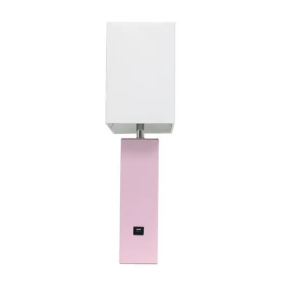 Lalia Home Lexington 21" Leather Table Lamp with USB Charging Port Blush Pink {12}