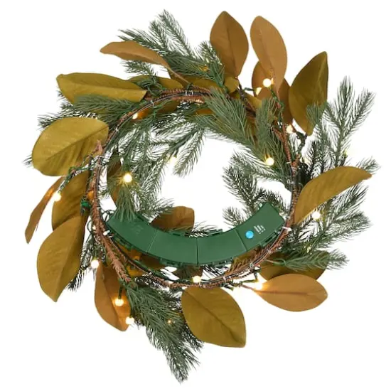 24" Warm White LED Magnolia Mix Pine Wreath {5}