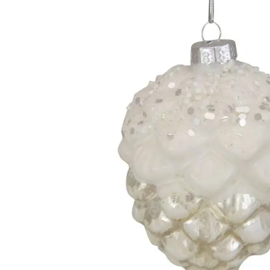 3.5" Silver Frosted Pine Cone Glass Christmas Ornament {3}