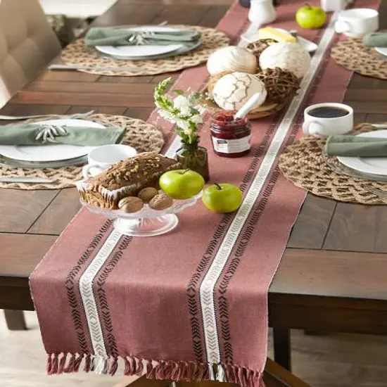 DII&reg; 72" Dobby Striped Fringe Ribbed Table Runner Dobby Clay {11}