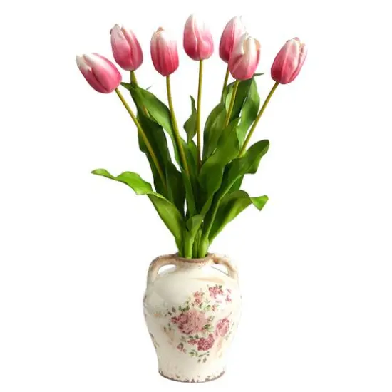 22" Pink Dutch Tulip Arrangement in Flower Print Jar {1}