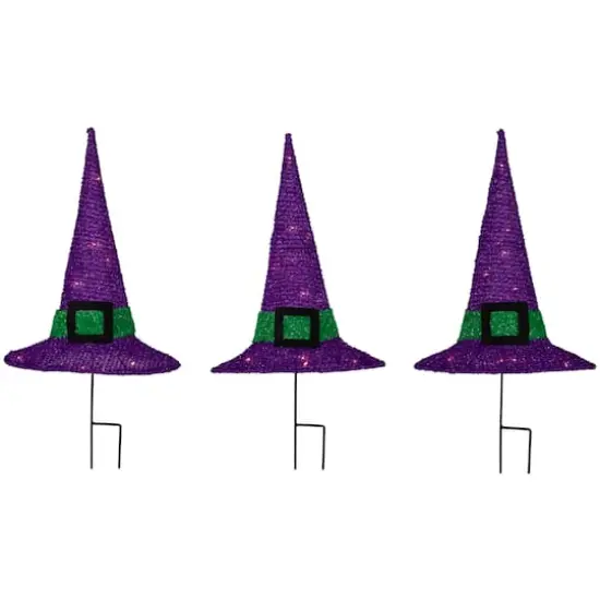 14" LED Lighted Purple Witches Hat Outdoor Halloween Pathway Markers, 3ct. {1}