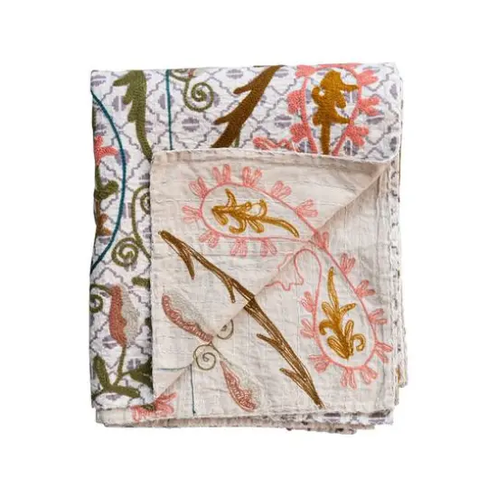 Hello Honey&reg; Red Multicolor Floral Stonewashed Printed Hand Embroidered Cotton Voile Throw {10}