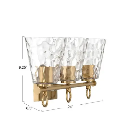 Hello Honey® Imogen Brushed Gold Metal & Hammered Water Glass 3-Light Vanity Light {5}