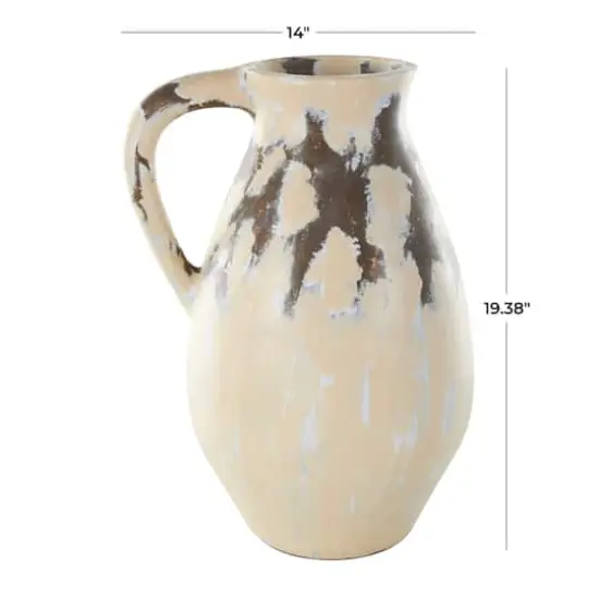 19" Cream Ceramic Vase with Curved Handle {8}