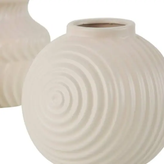 6" Cream Ceramic Abstract Textured Vase Set {7}