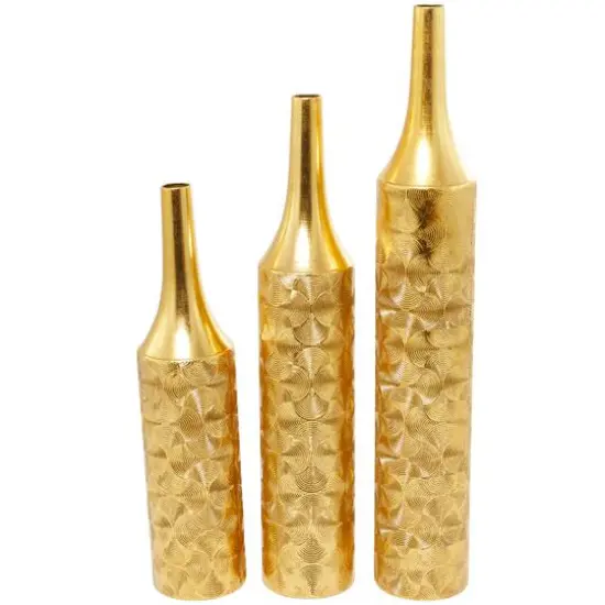 Gold Metal Tall Distressed Metallic Vase with Etched Swirl Patterns Set of 3 36", 30", 25" {5}