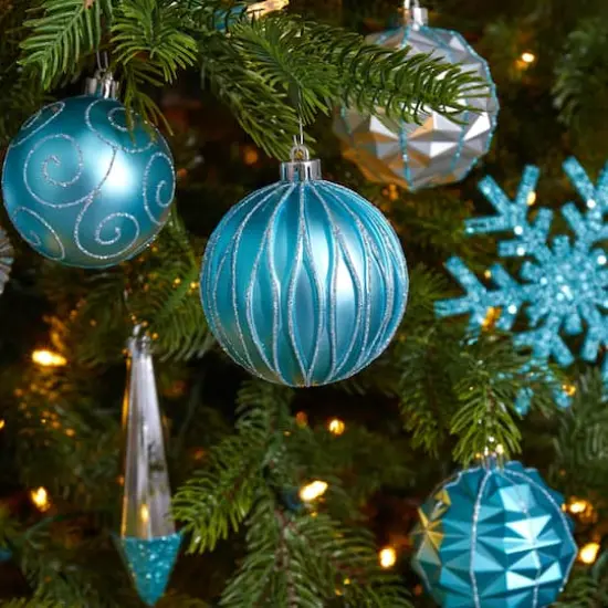 52ct. 6" Blue & Silver Shatterproof Ornament Set {5}