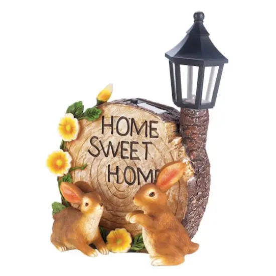 9.75" Solar Home Sweet Home Bunnies Statue {1}