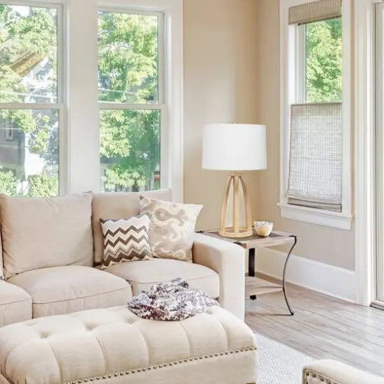 Lalia Home 29" Wooded Arch Table Lamp with White Fabric Shade Natural Wood and White {6}