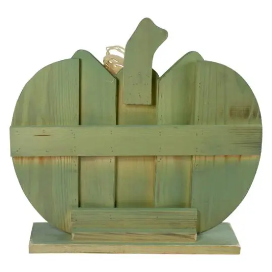 14" Green Slatted Halloween Tabletop Pumpkin with Bow {7}