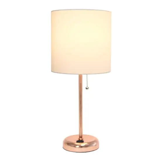 Creekwood Home Oslo 19.5" Power Outlet Table Lamp Rose Gold/White Shade {5}