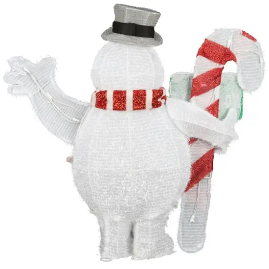28" 3D Holiday Lighted Frosty with Candy Cane Tinsel Sculpture {3}