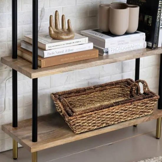 Hello Honey&reg; Natural & Brown Hand-Woven Buri & Abaca Tray Set {4}