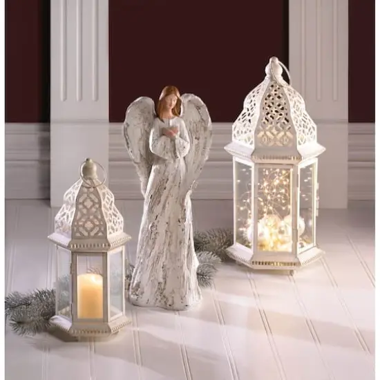 16'' Sublime Distressed White Lantern {3}