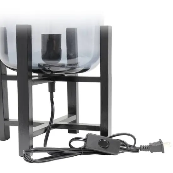 Simple Designs 13.5" Black Wood Mounted Table Lamp with Glass Cylinder Shade Smoke Glass {8}