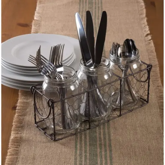 DII&reg; Rustic Chicken Wire Flatware Caddy with Clear Jars {6}