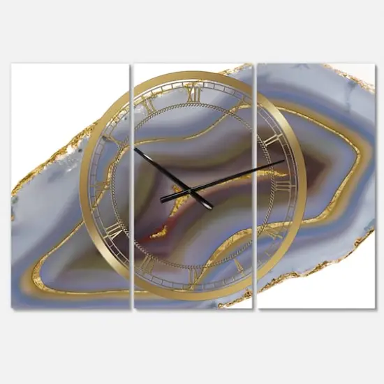 Designart Fashion Golden Core Agate 3 Panel Oversized Wall Clock {1}
