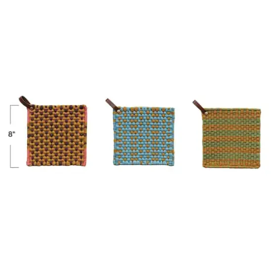 Hello Honey&reg; Multi-Tone Cotton Crocheted Pot Holders with Leather Loop Set {5}