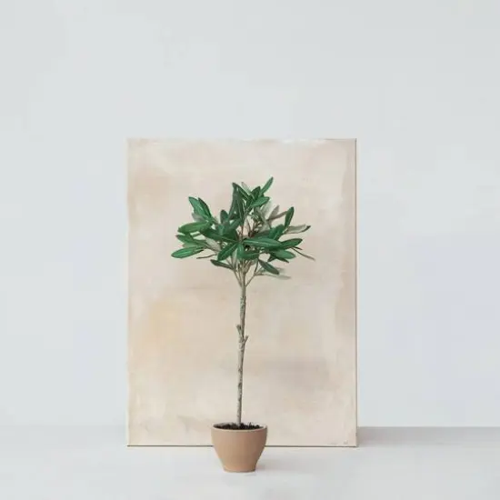 Hello Honey&reg; 20.75" Evergreen Faux Olive Topiary Tree in Dolomite Pot {4}