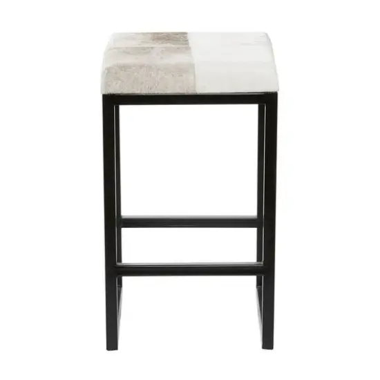 Black Iron and Leather Industrial Stool, 24" x 14" x 14" {9}