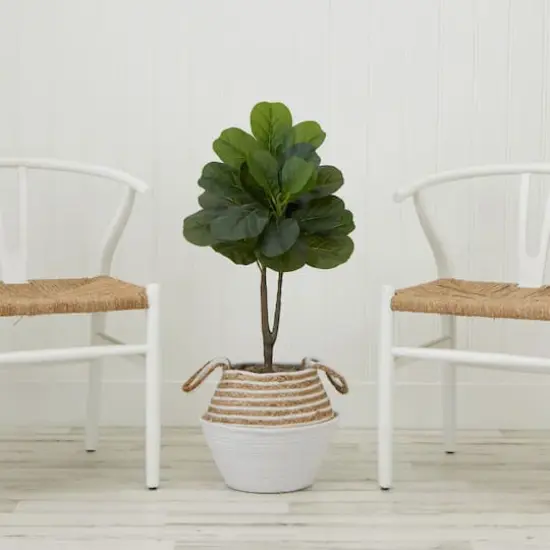 3ft. Artificial Fiddle Leaf Fig Tree With Handmade Cotton & Jute Woven Basket DIY Kit Cream {8}