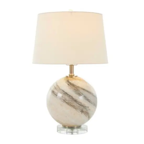 2ft. Beige Glass Round Accent Lamp with Marble Inspired Design & Gold Accents {1}