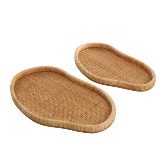 Brown Rattan Handmade Woven Living Room D&eacute;cor Tray Set {7}