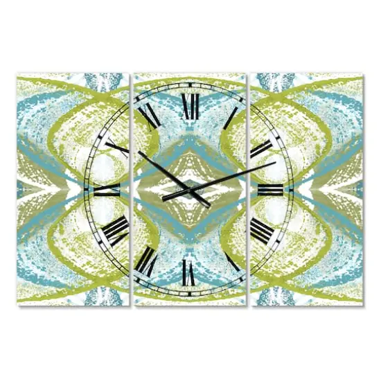 Designart Green Vision Oversized Mid-Century 3 Panel Wall Clock {1}