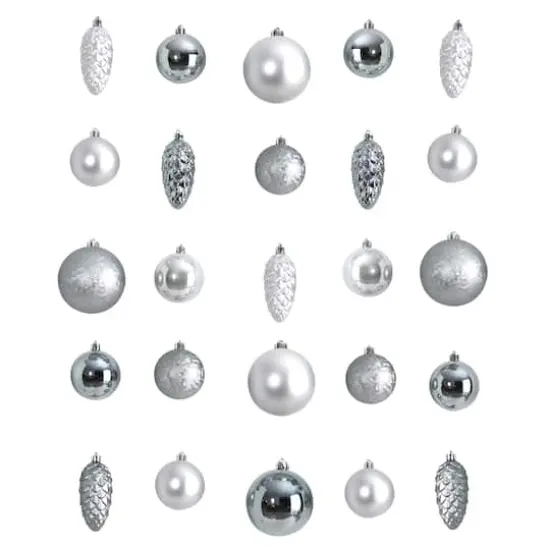 23ct. Silver Shatterproof Lux Christmas Ornament Set {1}